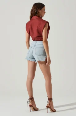 Kathlynn Front Twist Collared Top -Barbie Clothing Shop ACT17783 CHOCOLATE 4 scaled