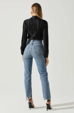 Laurel Satin Pleated Long Sleeve Top -Barbie Clothing Shop ACT17840P BLACK 6 scaled