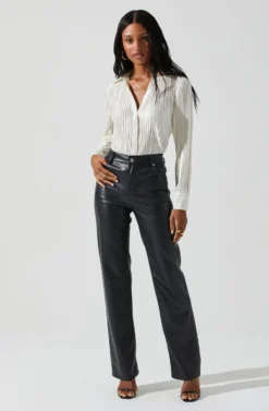 Laurel Satin Pleated Long Sleeve Top -Barbie Clothing Shop ACT17840P CREAM 3 scaled