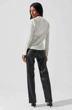 Laurel Satin Pleated Long Sleeve Top -Barbie Clothing Shop ACT17840P CREAM 5 scaled