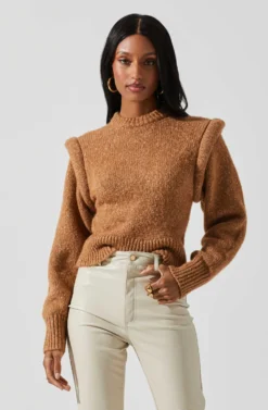 Luciana Shoulder Detail Sweater -Barbie Clothing Shop ACT17841 CAMEL 4 scaled