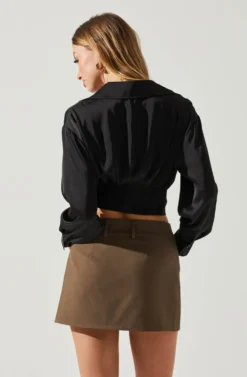 Millie Cropped Button Up Satin Top -Barbie Clothing Shop ACT17847 BLACK 5 scaled