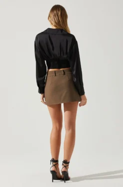 Millie Cropped Button Up Satin Top -Barbie Clothing Shop ACT17847 BLACK 6 scaled