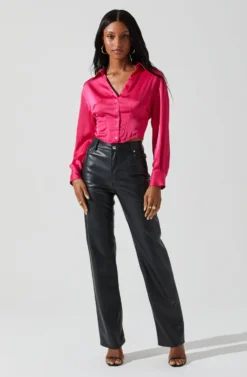 Millie Cropped Button Up Satin Top -Barbie Clothing Shop ACT17847 HOTPINK 1 scaled