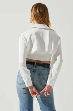 Millie Cropped Button Up Satin Top -Barbie Clothing Shop ACT17847 WHITE 1 6 scaled