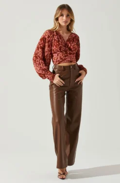 Pernilla Pleated Floral Puff Sleeve Top -Barbie Clothing Shop ACT17858C RUSTFLORAL 2 scaled