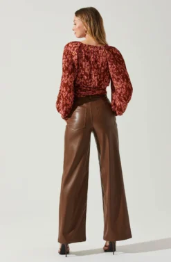 Pernilla Pleated Floral Puff Sleeve Top -Barbie Clothing Shop ACT17858C RUSTFLORAL 6 scaled