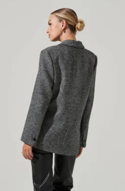 Pauline Herringbone Blazer -Barbie Clothing Shop ACT17875H BLACK WHITE 15811 scaled