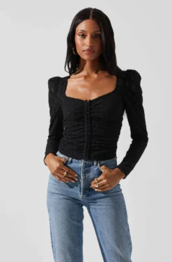 Leia Long Puff Sleeve Lace Top -Barbie Clothing Shop ACT17879 BLACK 4 scaled