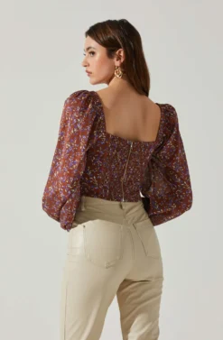 Penny Floral Puff Sleeve Top 11 Penny Floral Puff Sleeve Top -Barbie Clothing Shop ACT17882C BROWNPURPLEFLORAL 5 scaled