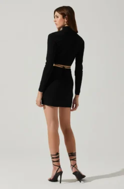 Raven Mock Neck Tie Waist Sweater -Barbie Clothing Shop ACT17903 BLACK 6 scaled