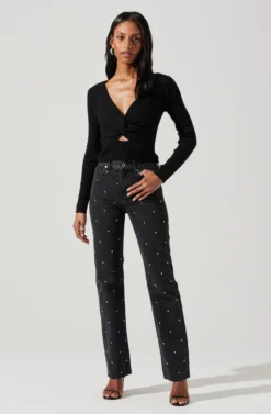 Rylee Twist Front Cutout Sweater -Barbie Clothing Shop ACT17919 BLACK 1 scaled