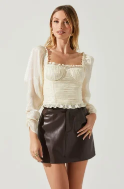 Junie Ruffle Square Neck Long Sleeve Top