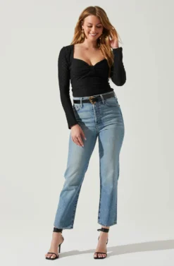 Ren Textured Sweetheart Long Sleeve Top -Barbie Clothing Shop ACT17975 BLACK 2 scaled