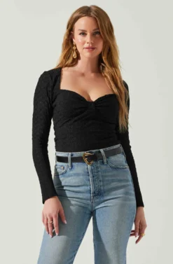 Ren Textured Sweetheart Long Sleeve Top -Barbie Clothing Shop ACT17975 BLACK 4 scaled