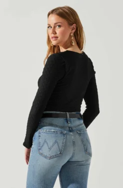 Ren Textured Sweetheart Long Sleeve Top -Barbie Clothing Shop ACT17975 BLACK 6 scaled