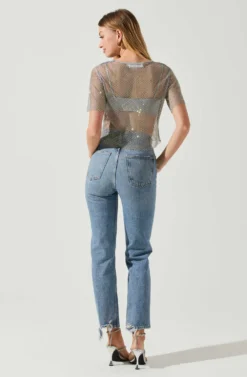 Mckay Rhinestone Mesh Short Sleeve Top -Barbie Clothing Shop ACT18042 GREY 6 scaled