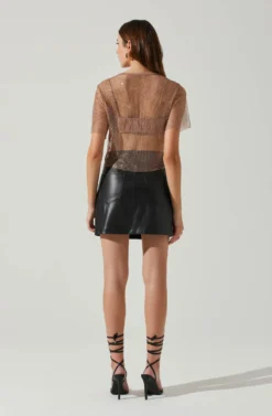 Mckay Rhinestone Mesh Short Sleeve Top -Barbie Clothing Shop ACT18042 TAUPE 6 scaled