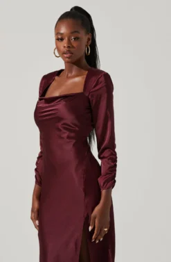 Gracie Long Sleeve Cutout Satin Midi Dress -Barbie Clothing Shop ADR101065 DEEPWINE 2 scaled