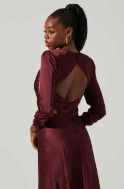 Gracie Long Sleeve Cutout Satin Midi Dress -Barbie Clothing Shop ADR101065 DEEPWINE 3 scaled