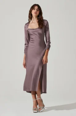 Gracie Long Sleeve Cutout Satin Midi Dress -Barbie Clothing Shop ADR101065 DUSTYMAUVE 0083 scaled