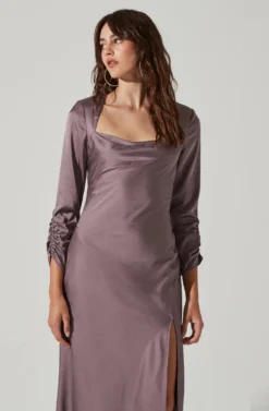 Gracie Long Sleeve Cutout Satin Midi Dress -Barbie Clothing Shop ADR101065 DUSTYMAUVE 0093 scaled