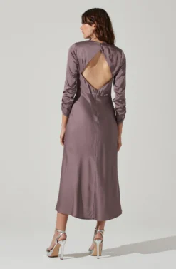 Gracie Long Sleeve Cutout Satin Midi Dress -Barbie Clothing Shop ADR101065 DUSTYMAUVE 0096 scaled