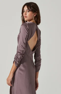 Gracie Long Sleeve Cutout Satin Midi Dress -Barbie Clothing Shop ADR101065 DUSTYMAUVE 0100 scaled