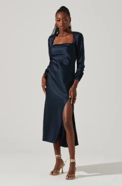 Gracie Long Sleeve Cutout Satin Midi Dress -Barbie Clothing Shop ADR101065 MIDNIGHT 1 scaled