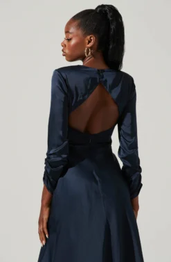 Gracie Long Sleeve Cutout Satin Midi Dress -Barbie Clothing Shop ADR101065 MIDNIGHT 3 scaled