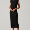 Plisse Straight Neck Midi Dress