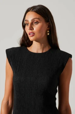 Plisse Straight Neck Midi Dress -Barbie Clothing Shop ADR101830 BLACK 4 scaled