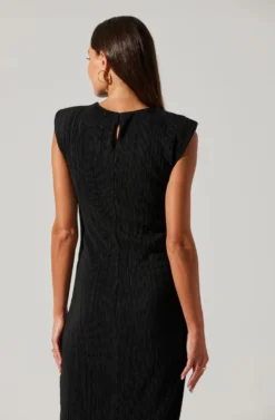 Plisse Straight Neck Midi Dress -Barbie Clothing Shop ADR101830 BLACK 6 scaled