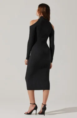 Cold Shoulder Mock Neck Midi Sweater Dress -Barbie Clothing Shop ADR101869 CHARCOAL 5 scaled