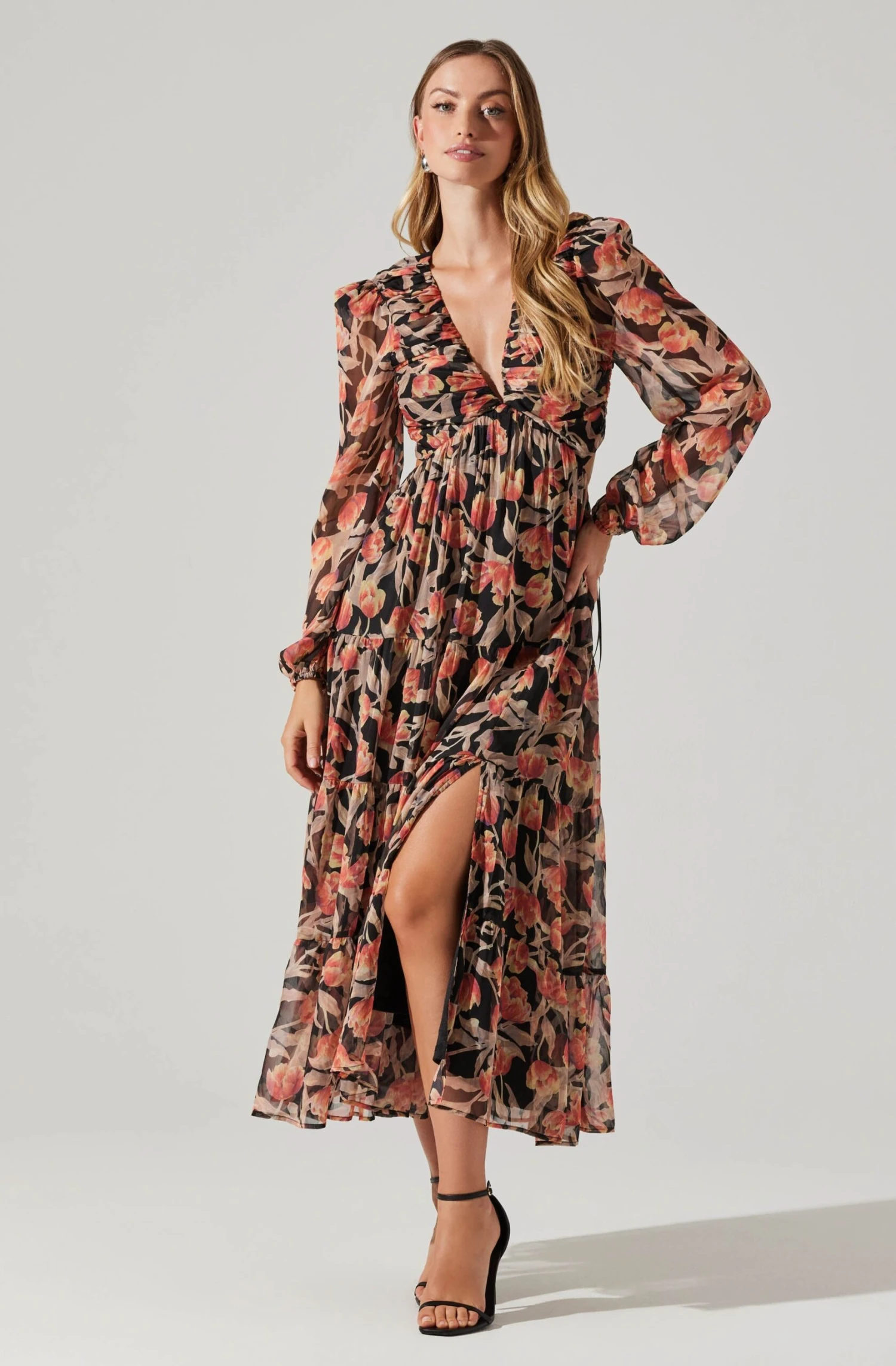 Floral Lace Back Long Sleeve Maxi Dress 1 Floral Lace Back Long Sleeve Maxi Dress