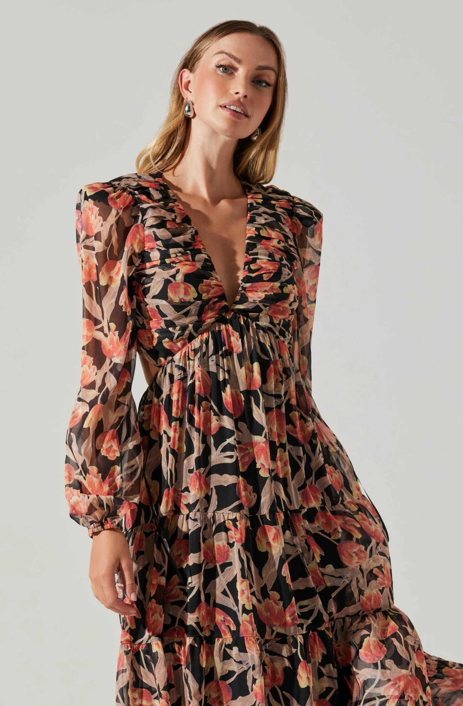 Floral Lace Back Long Sleeve Maxi Dress 4 Floral Lace Back Long Sleeve Maxi Dress - Image 4