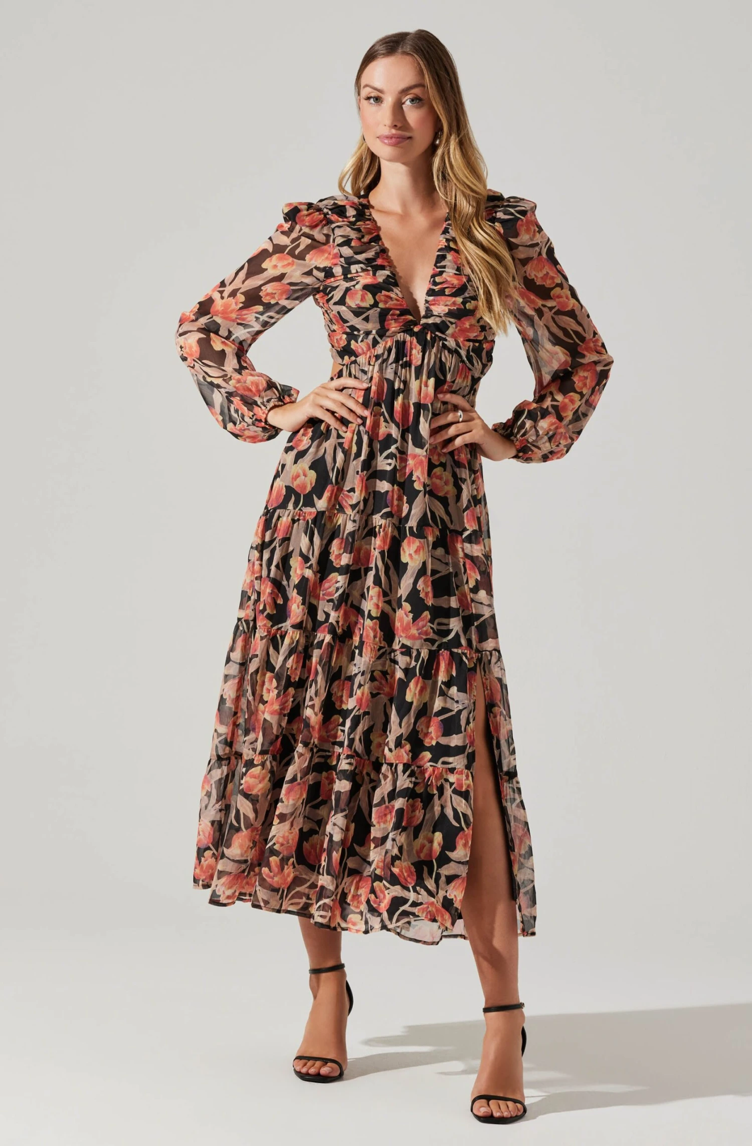 Floral Lace Back Long Sleeve Maxi Dress 3 Floral Lace Back Long Sleeve Maxi Dress - Image 3