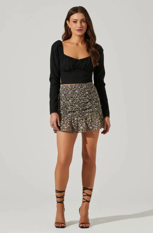 Floral Ruched Mini Skirt -Barbie Clothing Shop AS9114 BLACKMAGENTAFRL 1 scaled