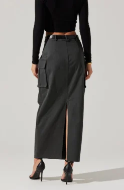 High Rise Cargo Maxi Skirt -Barbie Clothing Shop AS9163 CHARCOAL 6 scaled