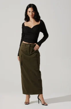 High Rise Cargo Maxi Skirt -Barbie Clothing Shop AS9163 OLIVE 1 scaled