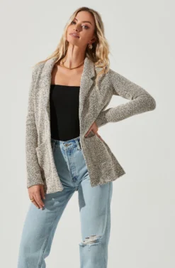 Tweed Oversized Blazer -Barbie Clothing Shop AT12897 CREAM BLACK 3 scaled