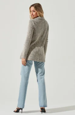 Tweed Oversized Blazer -Barbie Clothing Shop AT12897 CREAM BLACK 5 scaled