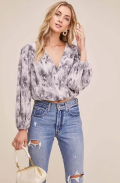 Pleated Surplice Long Sleeve Top -Barbie Clothing Shop AT15081B NEUTRAL TIE DYE 2 scaled