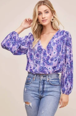 Pleated Surplice Long Sleeve Top -Barbie Clothing Shop AT15081B PINK PURPLE TIE DYE 4 scaled