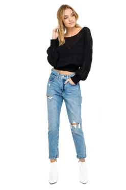 Long Sleeve Smocked Band Blouse -Barbie Clothing Shop AT15283 BLACK 2 scaled