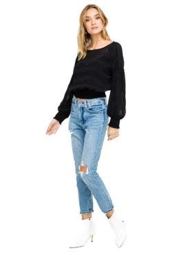 Long Sleeve Smocked Band Blouse -Barbie Clothing Shop AT15283 BLACK 3 scaled