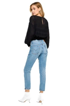 Long Sleeve Smocked Band Blouse -Barbie Clothing Shop AT15283 BLACK 4 scaled