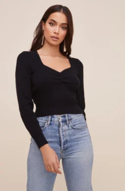 Long Sleeve Sweetheart Neck Cropped Sweater 27 Long Sleeve Sweetheart Neck Cropped Sweater -Barbie Clothing Shop AT15644 003 BLACK 3 scaled