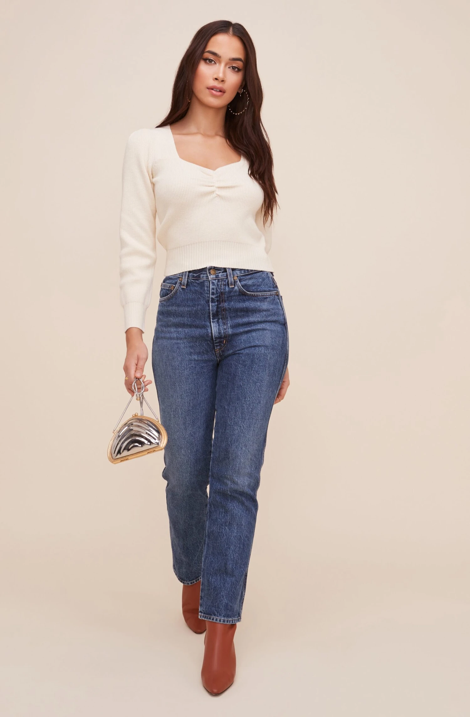 Long Sleeve Sweetheart Neck Cropped Sweater 3 Long Sleeve Sweetheart Neck Cropped Sweater - Image 3