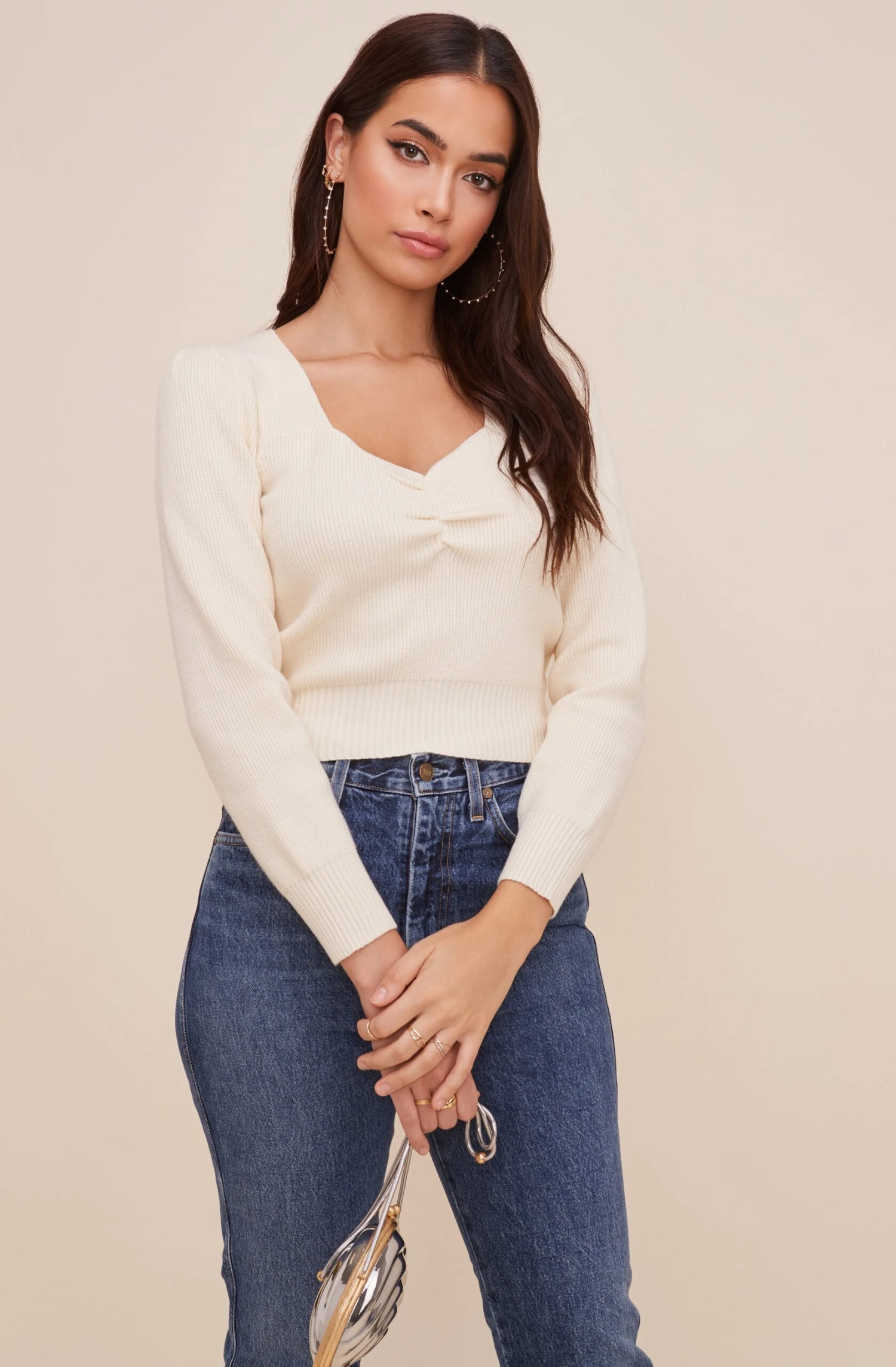 Long Sleeve Sweetheart Neck Cropped Sweater 2 Long Sleeve Sweetheart Neck Cropped Sweater - Image 2